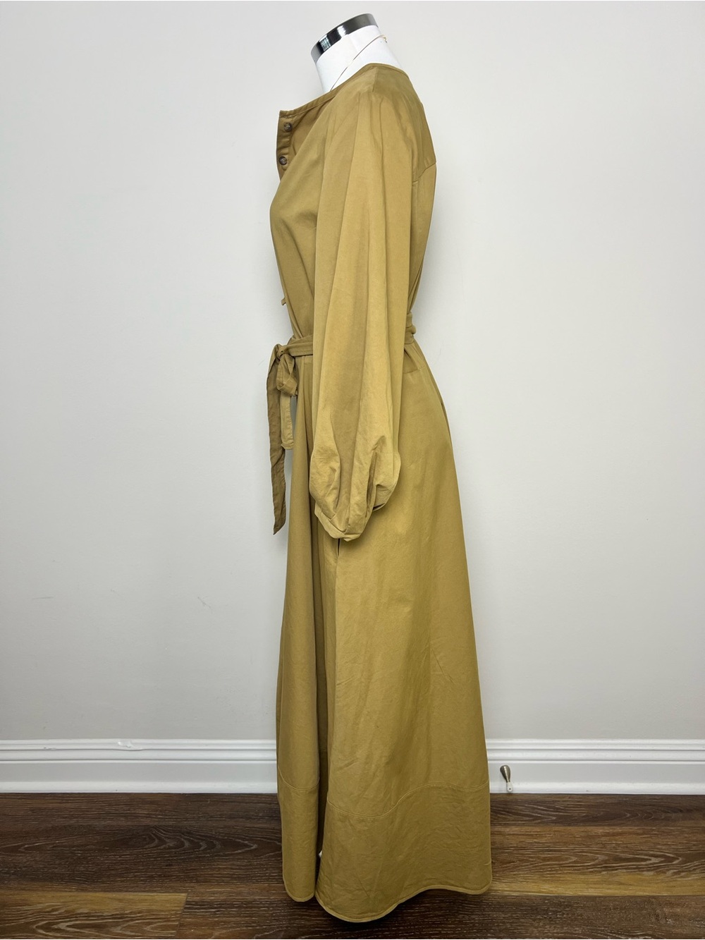 Zara Belted Midi Dress NWT Size M 96% Cotton Khaki Shirt Dress Boho Chic Pockets - Picture 7 of 13